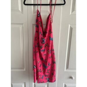 Steve Madden Y2K Medium Hot Pink Satin Butterfly Slip Dress‎
